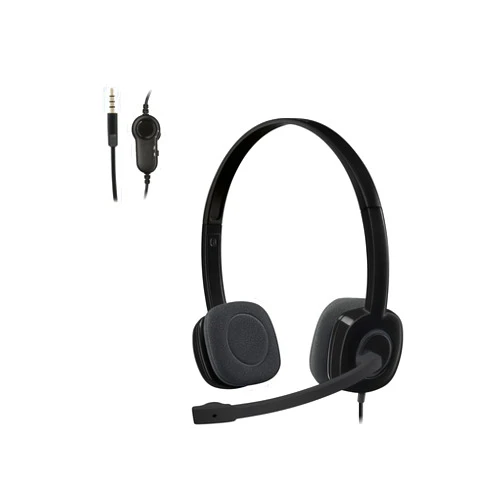 Logitech H151 Wired Headset, Analog Stereo Headphones with Rotating Noise-Cancelling Microphone, 3.5 mm Audio Jack, In-Line Controls, PC/Mac/Laptop/Tablet/Smartphone - Black