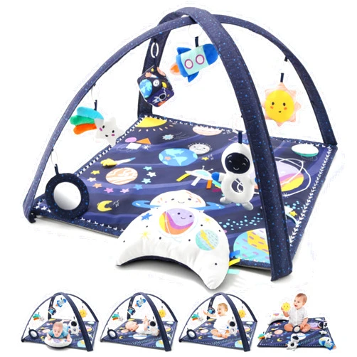 The Peanutshell Unisex Baby Play Gym & 7-in-1 Play Mat - Playmat Baby Toys 0-6, 6-12 Months Tummy Time Mat with Hanging Toys, Soft Padded Mat for Newborns, Infants - Space