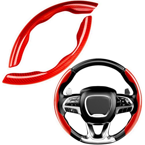 BenLoc Hard Carbon Fiber Steering Wheel Cover, Universal Car Steering Wheel Cover Protector, Segmented Non-Slip Carbon Fiber Car Wheel Cover (Gloss Dark Red Carbon Fiber)