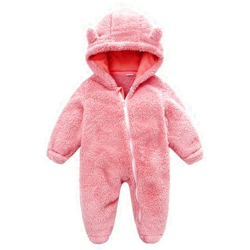 UVIPC Newborn Baby Fleece Footie Snowsuit Winter Onesie Cartoon Bear Warm Hooded Outfits for Girls Boys