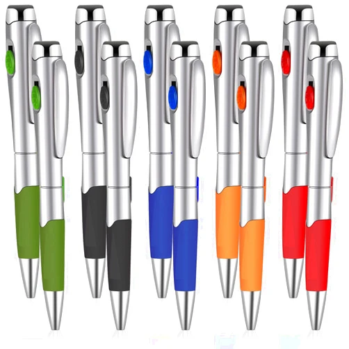 Tenare 10 Pieces LED Light up Pens 5 Colors 1.0 Black Ink Pens with Flashlight Ball Point Pens Twist Pens for Writing in the Dark Stationery Signature Office Present