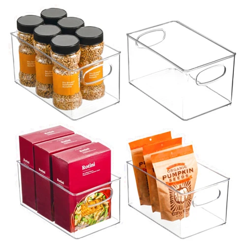mDesign Plastic Kitchen Organizer - Storage Holder Bin with Handles for Pantry, Cupboard, Cabinet, Fridge/Freezer, Shelves, Counter - Holds Canned Food, Snacks - Ligne Collection - 4 Pack - Clear