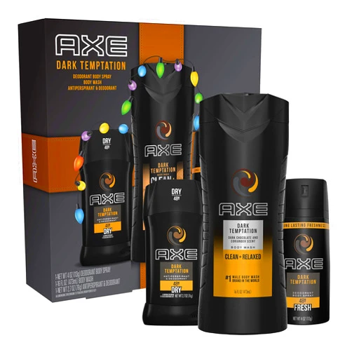 AXE Dark Temptation Holiday Gift Set With Body Spray, Antiperspirant & Deodorant Stick and Body Wash for Grooming 3 count