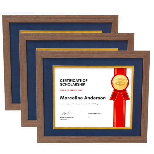DUCIHBA 11x14 Diploma Frame, 8.5x11 in (US Letter) Under Mat Certificate Document, Black Walnut Wood Texutre Grain, Display Degree or Award Frames, 3 Pack