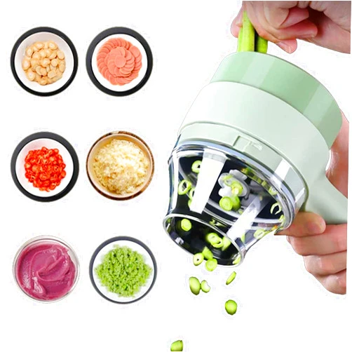 GAJUAN 4 in 1 Portable Electric Vegetable Cutter Set All-in-1Vegetable Chopper USB Rechargeable Mini Food Slicer for Garlic Pepper Chili Onion Celery Ginger Meat