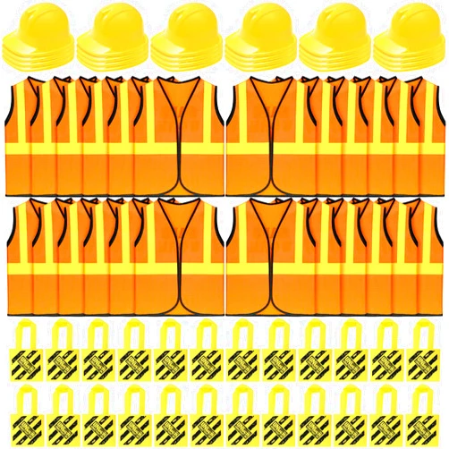 Hillban 72 Pcs Construction Vest for Kids Construction Dressing up Supplies Including 24 Vests 24 Construction Hats and 24 Construction Tote Bags, Birthday Favor Costume for Birthday Party Costume Party