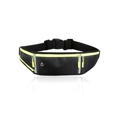 QUKAN Outdoor Sports Waist Bag, Black, Reflective, Waterproof, 3 Pockets, Suitable for Running, Fitness, Hiking, Cycling