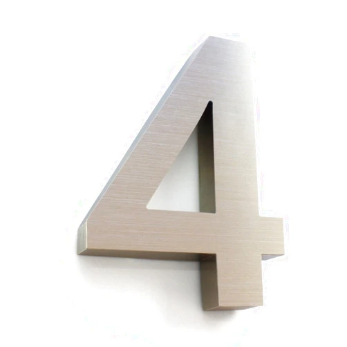 Numeros Residenciales House numbers for outside - 3D 7inch House Number - Brushed Aluminium - Numeros Residenciales (Number 4)