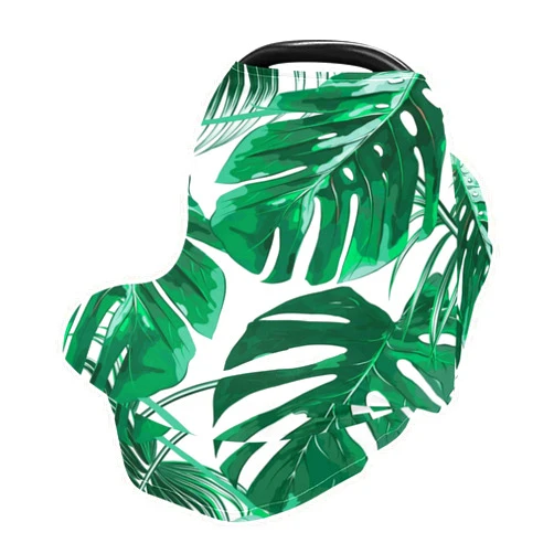 YYZZH Palm Leaf Tropical Jungle Monstera Leaves Floral Pattern Print Stretchy Baby Car Seat Cover Infant Canopy Nursing Covers Breastfeeding Cover Breathable Windproof Winter Scarf for Boys Girls