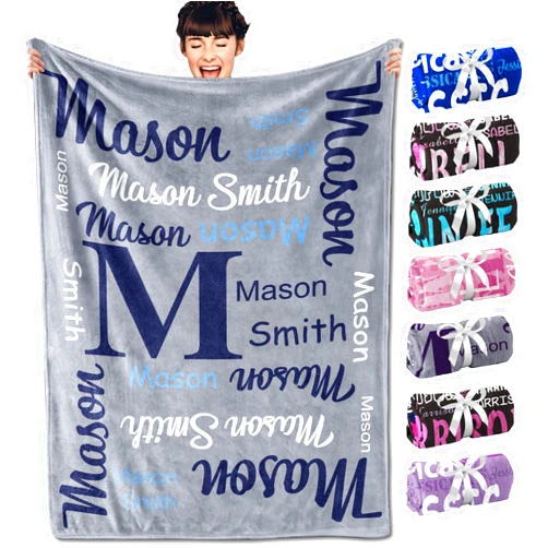 DayOfShe Personalized Gifts Name Blankets for Kids Flannel Blankets with Name Customized for Christmas Women Men Gifts, Famiy Blankets Printed in USA