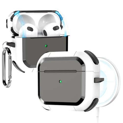 Skyconser AirPods 3rd Generation Case Cover,Apple AirPods 3rd Case with Magnetic Lid Lock,Compatible with MagSafe,Powerful Drop Protection Cover for AirPods 3(2021) with Keychain-White