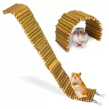 Rartems Hamster Guinea Pig Toys, Hamster Climbing Ladder Bridge for Rat Chinchilla, Bamboo Suspension Bridge Exercise Accessories for Dwarf Syrian and Small Pets