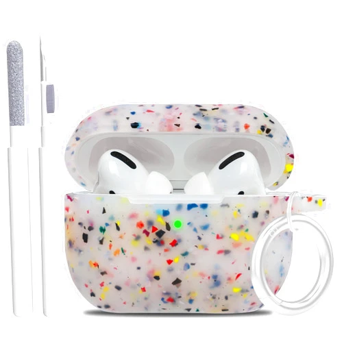 YOMPLOW Airpod Pro Case Soft Silicone - YOMPLOW Case Cover Flexible Skin for Apple AirPods Pro Charging Case Cute Women Girls Protective Skin with Keychain - ColorTerrazzo