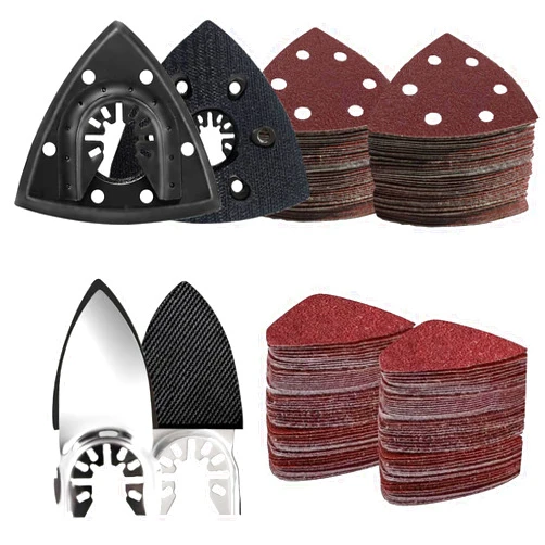LEILUO 127 Pcs Oscillating Tool Sanding Pad Kit 2Pcs 3-1/2 Inch Triangle Sanding Pads 2Pcs Fingertip Sand Pad 120Pcs Sandpaper 3Pcs Adapters Compatible with DeWalt Dremel Milwaukee and More