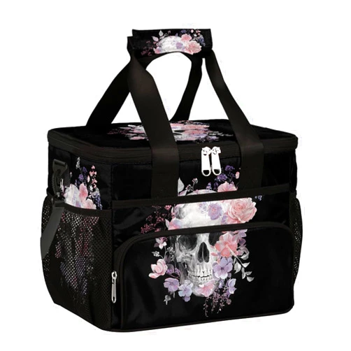 Pardick Skull Flower Floral Soft Cooler Bag Insulated Lunch Box for Men & Women, Large Leakproof Lunch Bag Portable Beach Cooler for Work, Picnic, Road Trips,Fishing, Travel, Camping,A-19