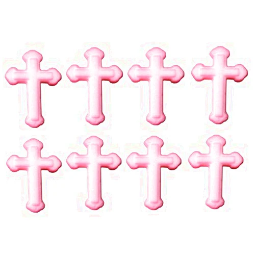 SugarMeLicious Religious Pink Crosses, Sugar Cupcake Toppers, Christianity Desserts for Cupcakes, Birthday Cake, Cookies, (Set of 12)