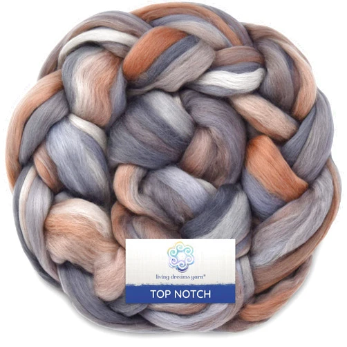 Living Dreams Yarn Top Notch Superfine Merino Fiber for Spinning & Felting. Super Soft Combed top roving in Stunning Color Blends, Nomad