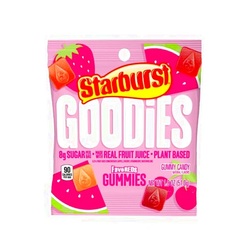 STARBURST GOODIES GUMMIES FAVE RED PEG PACK 1.8 OUNCES EACH 12 PER CASE