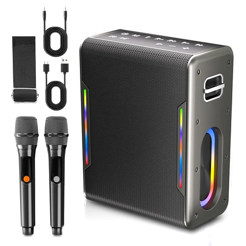 Zeelink Karaoke Machine with Two Wireless Microphones, Powerful Portable Bluetooth Speaker for Adults & Kids, PA System with 2 Voice Mode, LED Lights, Supports BT/TWS/AUX/USB/TF for Party