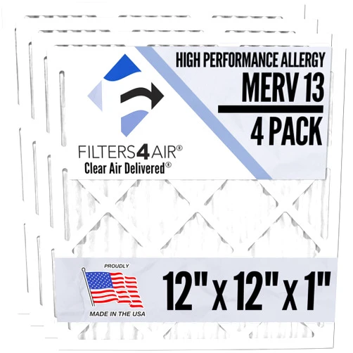 CLEAN AIR DELIVERED Filters4Air HVAC Air Filters 12x12x1 MERV 13 Air Conditioner Replacement Pleated - (4 Pack) - Clean Air Delivered