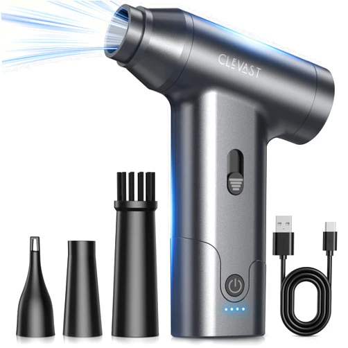 CLEVAST Compressed Air Duster – Super Power Cordless Electric Mini Air Blower, 130,000 RPM Brushless Motor, Stepless Speed Control, Rechargeable for PC, Keyboard, Car, Electronics Cleaning Kit