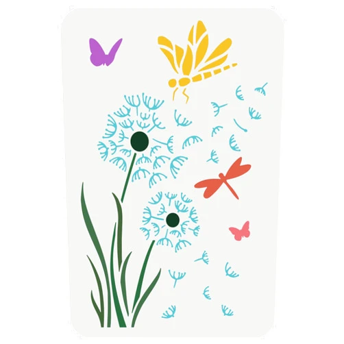 FINGERINSPIRE Dandelion Stencil 11.7x8.3 inch Large Reusable Butterfly Drawing Templates, Plastic Dragonfly Stencil Flying Dandelion Stencil for Painting on Wood, Wall, Furniture and Fabric