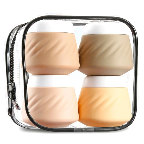 Gemice Travel Containers for Toiletries, Silicone Cream Jars TSA Approved Travel Size Containers with Clear Bag, Leak-proof Travel Accessories with Lid for Cosmetic Face Body Hand Cream (4 Pack)