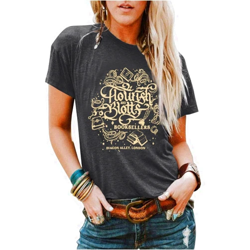 FRYAID Magical Shirt for Women Magic School T-Shirt Cute Castle Bookish Graphic Tees Family Holiday Vacation Short Sleeve Tops