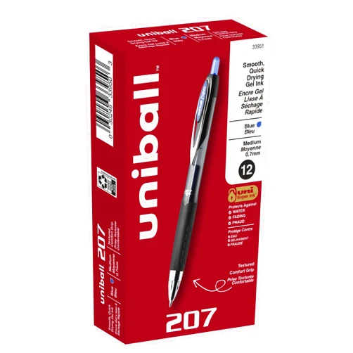 Uni-Ball Signo Gel 207 Roller Ball Retractable Gel Pen, Blue Ink, 0.7MM, Dozen