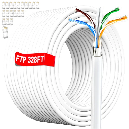 MEIPEK Cat 6 Outdoor Ethernet Cable Bulk 328ft with 20 RJ45 Connectors, Cat 6 Shielded Cable 23AWG, Direct Burial, POE, Waterproof, UV Resistant, STP Internet Network Cable,Cat6 300+ft for Router Gaming, CCA