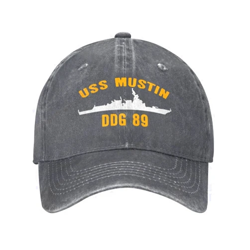 Gwager USS Mustin Ddg-89 Unisex Sandwich Cap Denim Hats Baseball Caps Adult Hat