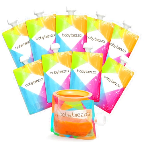 Baby Brezza Reusable Baby Food Storage Pouches, 10 Pack 7oz - Make Organic Food Puree for Kids or Toddlers and Store in Refillable Squeeze Pouches, Bulk Set is Freezer Safe & Washable