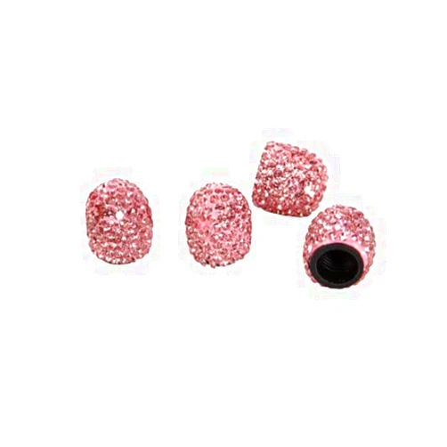 Zhidemai Valve Stem Caps 4 Pack Handmade Crystal Rhinestone Dust Caps Universal Tire Valve ，Bling Car Accessories with 1 Piece Ring Emblem Sticker for Ignition Engine Auto Start Button Key (Pink)