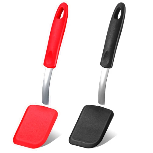 Yetene Silicone Cookie Spatula Turner 2 Pack Mini Brownie Spatula Flexible Kitchen Small Silicone Turner for Nonstick Cookware Heat Resistant No Scratch Flipper for Egg Pancake(Black, Red)