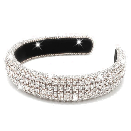 AHONEY Rhinestone Headband for Women Girls, Hair Bling Crystal Glitter Sparkly Diamond Padded Headband Fancy Jeweled Headpiece Holiday Hair Accessories Birthday Gifts (Silver)