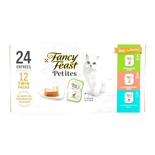 Purina Fancy Feast Gourmet Wet Cat Food Variety Pack, Petites Pate Collection, break-apart tubs, 24 servings - (Pack of 12) 2.8 oz. Tubs