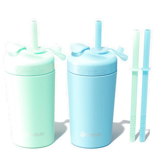 Fimibuke Kids & Toddlers Cups with Straw, 10oz Spill Proof Sippy Cups for Toddlers, Insulated Stainless Steel Kids Tumblers with Twist Lids & Silicone Straws with Stopper for Smoothie, 2 Pack