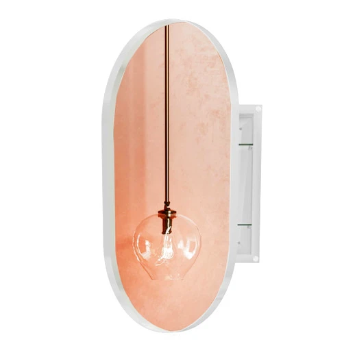 Yone jx je 20x34 Inch Oval Recessed Medicine Cabinet, Metal Framed Bathroom Wall Cabinet with Mirror and Adjustable Shelves, Wall Mirror with Storage for Bathroom, White (White)