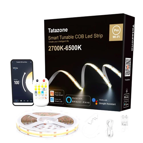 Tatazone 32.8ft Tunable White Smart COB Led Strip Light Kit, CCT 2700K-6500K Bright COB Led Tape Light Work with Alexa and Google, Dimmable Indoor COB Led Ribbon for Kitchen Cabinet, Room, TV