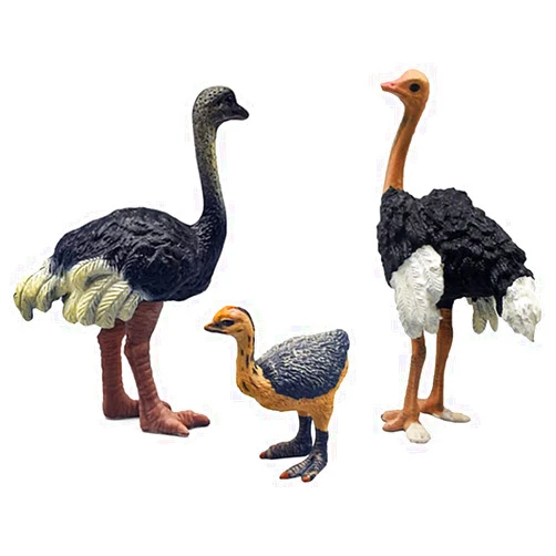 DOYIFUN 3 Pcs Realistic Ostrich Family Figurines Cake Topper, Plastic Wildlife Animal Toy Figures Collection Playset Birthday Gift Educational Learning Props