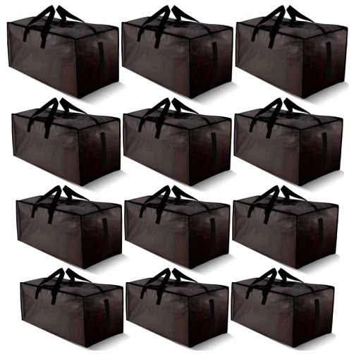 HOMESURE 12 Pack Large Strong Moving Bags with Zippers & Carrying Handles - Water-Resistant - Heavy Duty Storage Tote for Space Saving Moving Storage, Fold Flat, Alternative to Moving Box (Black)