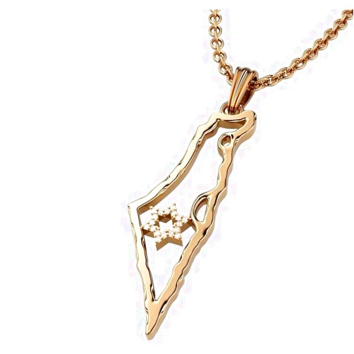 Handmade 14k Gold Map of Israel Star of David Pendant