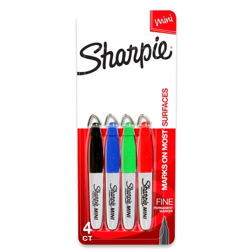 Sharpie Mini Permanent Markers, Fine Point, Assorted Colors, 4 Count