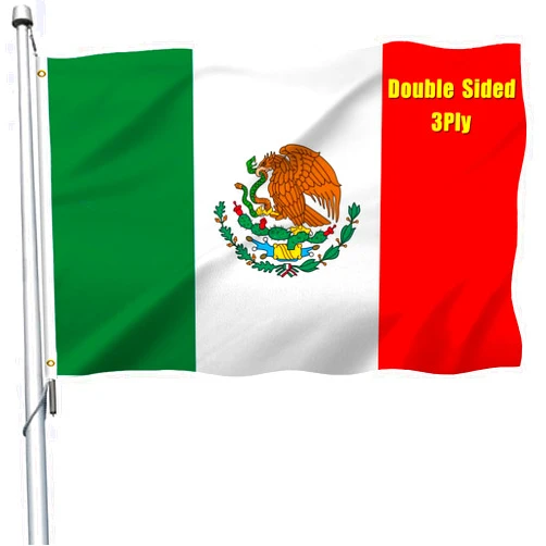 WANSHUNDE Mexican Mexico Flag 3x5 Outdoor Double Sided - Heavy Duty Polyester Mexican MX National Flags for Outside Car Hood 4 Rows Hemming Mexico Flag with 2 Brass Grommets