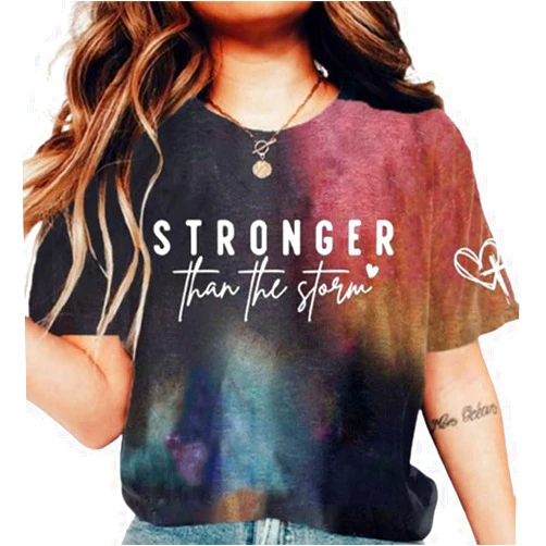 Generic Women's Stronger Than The Storm Tie Dyed T-Shirt, Motivational Girl Power Shirt, Short Sleeve Graphic Tee, PT