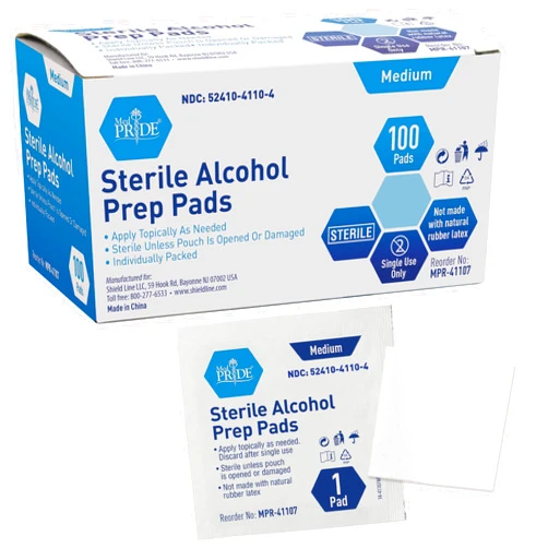 MED PRIDE Sterile Alcohol Prep Pads, Antiseptic, Individually Wrapped, Medical Grade, Latex Free, 2 Ply, 100 Count