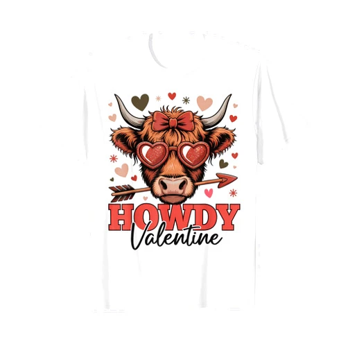 Romantic Cow Valentine Scottish Highland Cattle Howdy Valentine Highland Cow Valentine's Day Cows Lover Cute T-Shirt