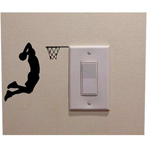 YINGKAI Two Handed Slam Dunk Basketball Player Dunking on Light Switch Decal Vinyl Wall Decal Sticker Art Living Room Carving Wall Decal Sticker for Kids Room Home Window Decoration