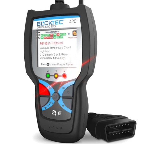 BLCKTEC 420 Bluetooth OBD2 Scanner Diagnostic Tool - Vehicle Code Reader for Car - Clears Check Engine Light - Comes with Premium OBD App On IOS & Android - Works For All Cars 1996 & Newer