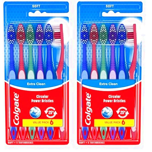 Colgate Extra Clean Toothbrush, Soft Toothbrush for Adults, 6 Count (Pack of 2), Packaging May Vary
